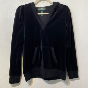 Vintage Ralph Lauren-Jet Black 90s Cozy velour v-neck pull over  hoodie Size M